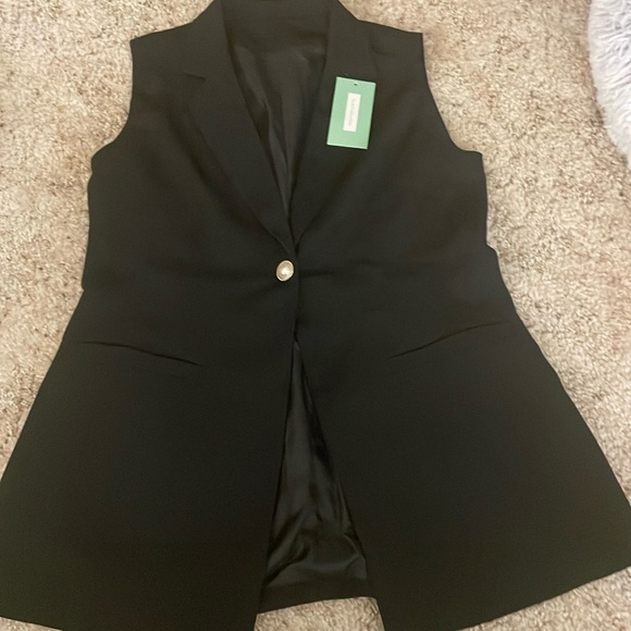 NWT Sleeveless Vest Blazer Longline Pearl Closure by New Collection - Picture 2 of 8